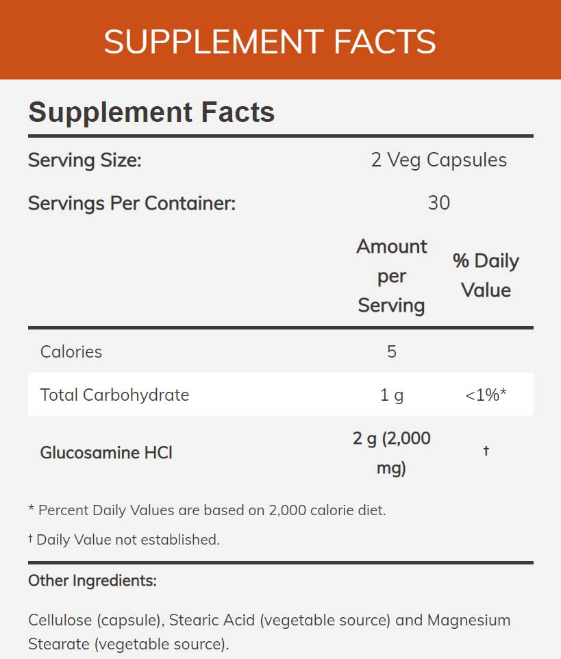 NOW Glucosamine 1000 Ingredients