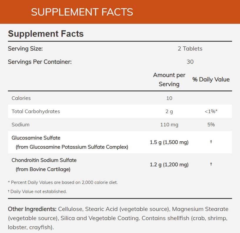 NOW Glucosamine & Chondroitin Extra Strength Ingredients