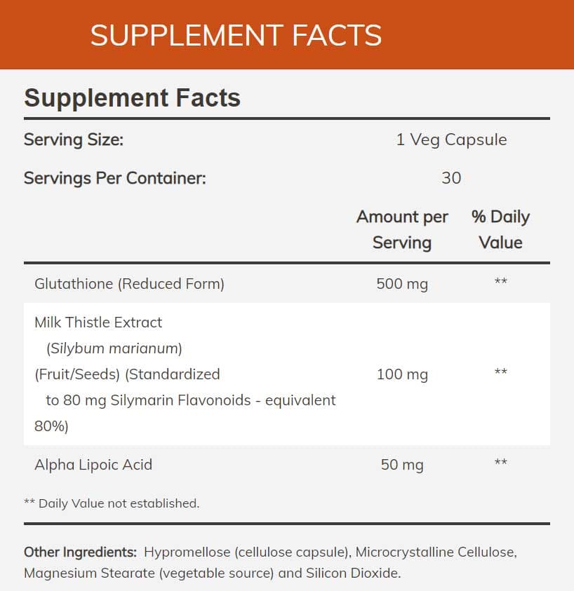 NOW Glutathione 500 mg Ingredients