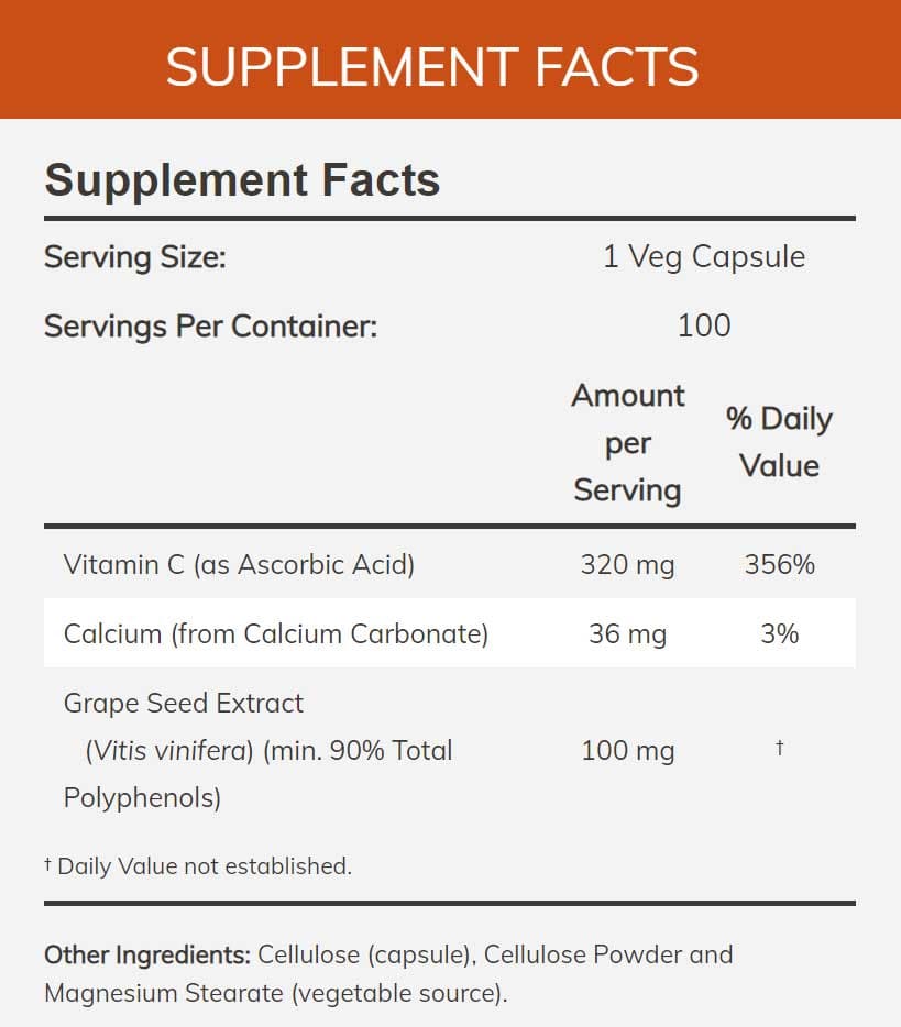 NOW Grape Seed Extract 100 mg Ingredients
