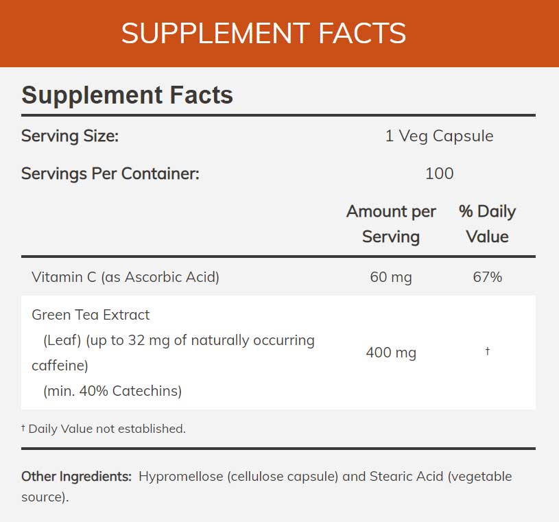 NOW Green Tea Extract 400 mg Ingredients