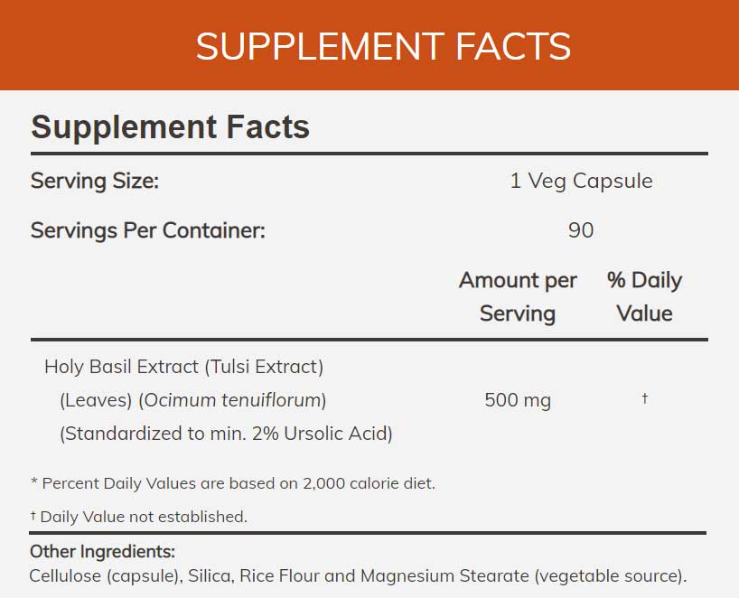NOW Holy Basil Extract 500 mg Ingredients