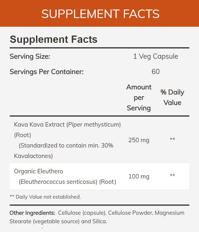 NOW Kava Kava Extract 250 mg Ingredients