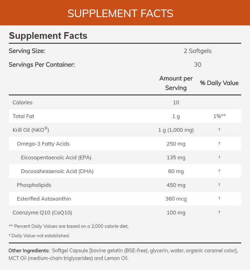 NOW Krill & CoQ10 Ingredients