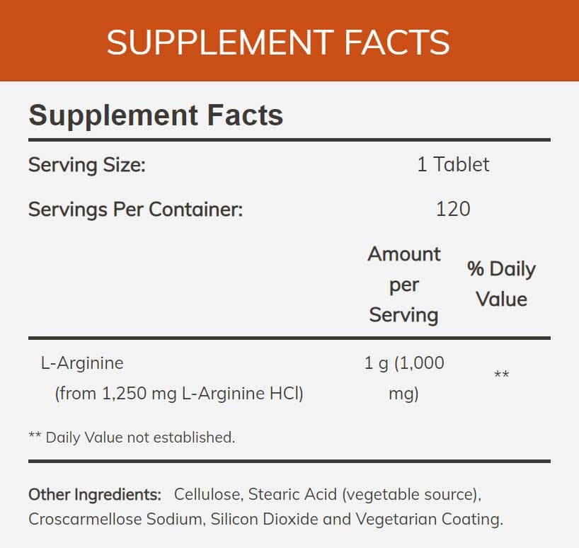 NOW L-Arginine Ingredients