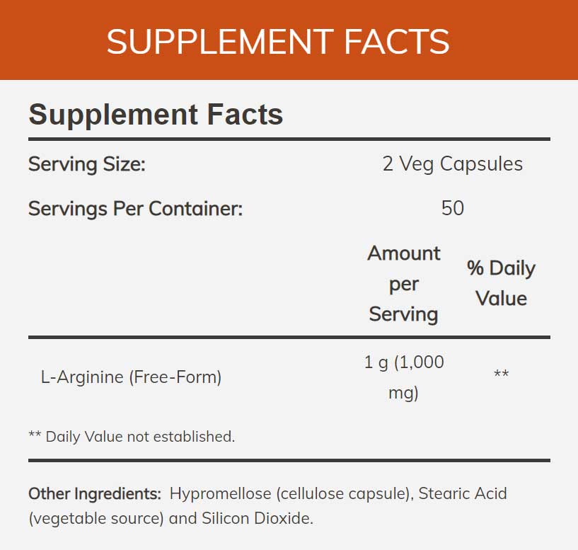 NOW L-Arginine Ingredients