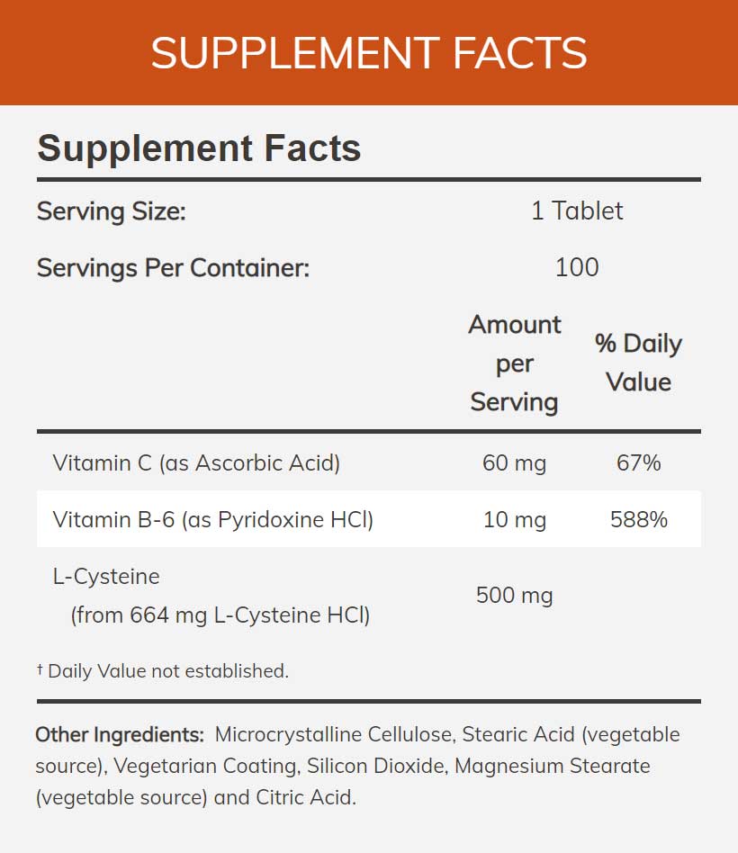 NOW L-Cysteine 500 mg Ingredients