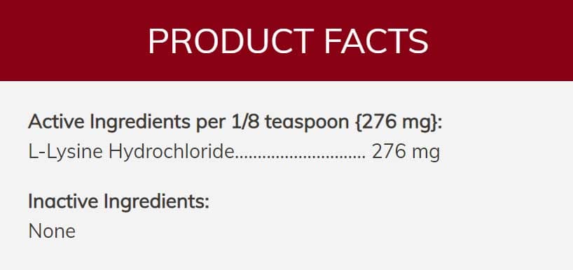 NOW Pets L-Lysine for Cats Ingredients