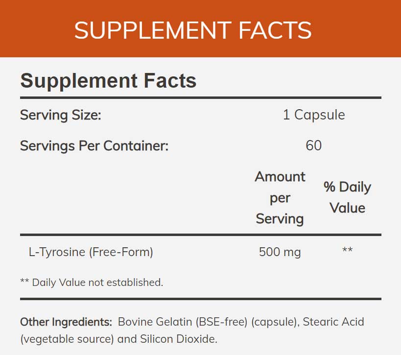 NOW L-Tyrosine 500 mg Ingredients