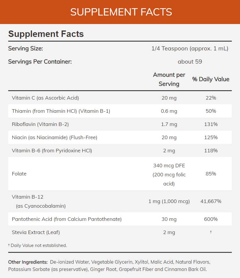 NOW Liquid B-12 B-Complex Ingredients