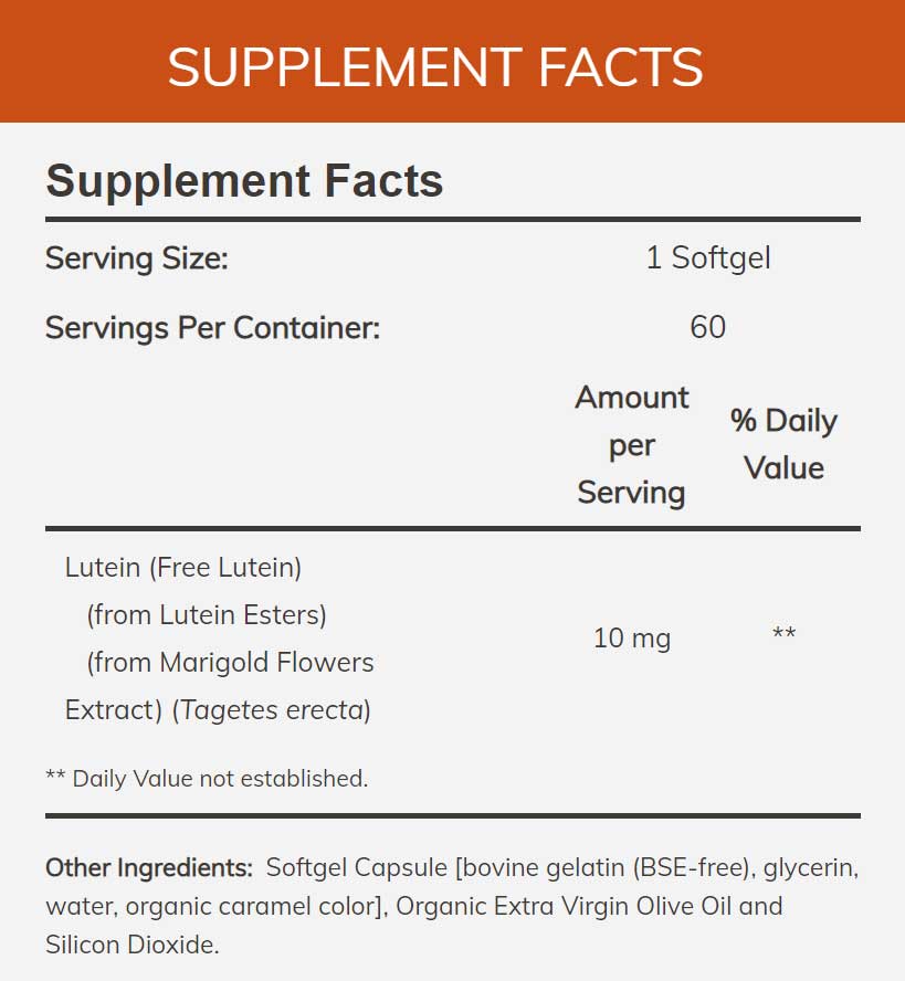 NOW Lutein 10 mg Ingredients