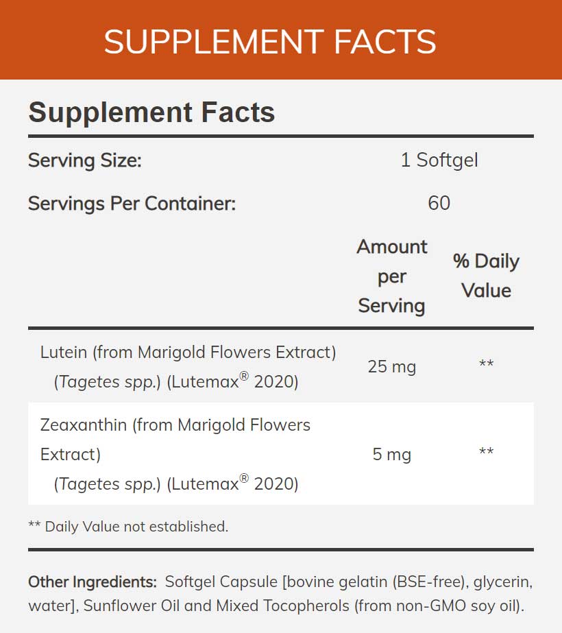 NOW Lutein & Zeaxanthin Ingredients