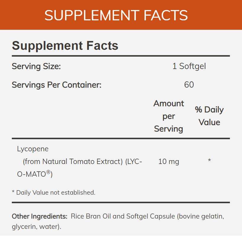 NOW Lycopene 10 mg Ingredients