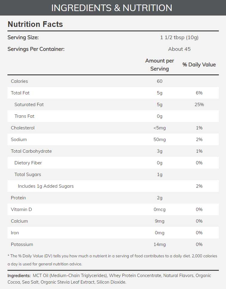 NOW Sports MCT Powder With Whey Protein Ingredients