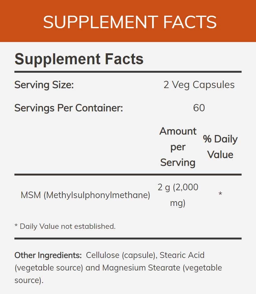 NOW MSM Ingredients