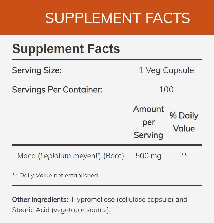 NOW Maca 500 mg Ingredients