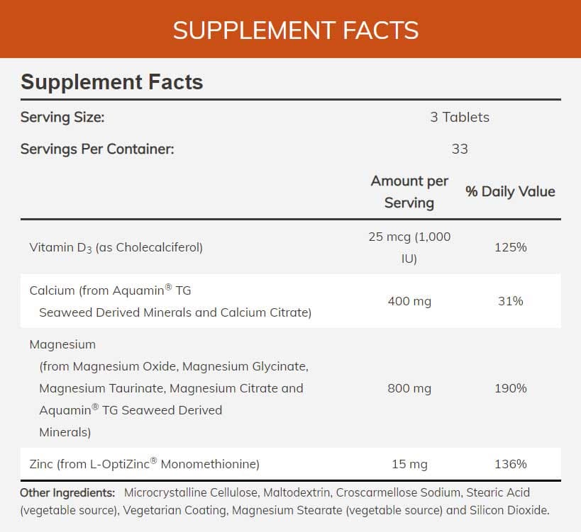NOW Magnesium & Calcium 2:1 Ratio Ingredients