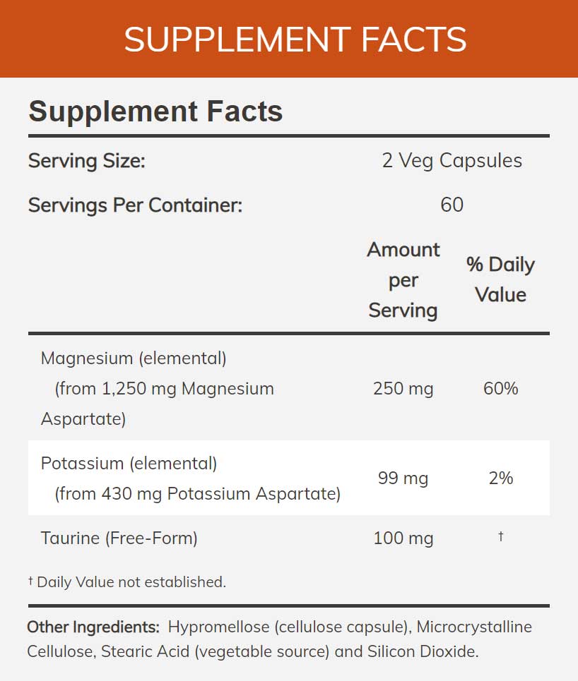 NOW Magnesium & Potassium Aspartate Ingredients