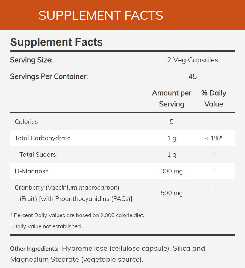 NOW Mannose Cranberry Ingredients