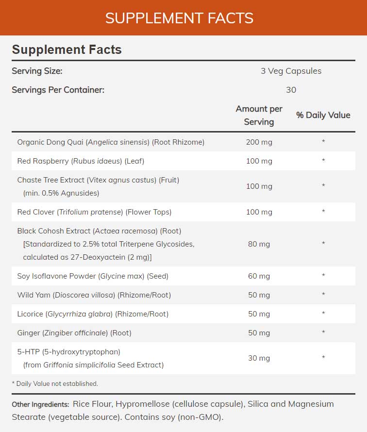 NOW Menopause Support Ingredients