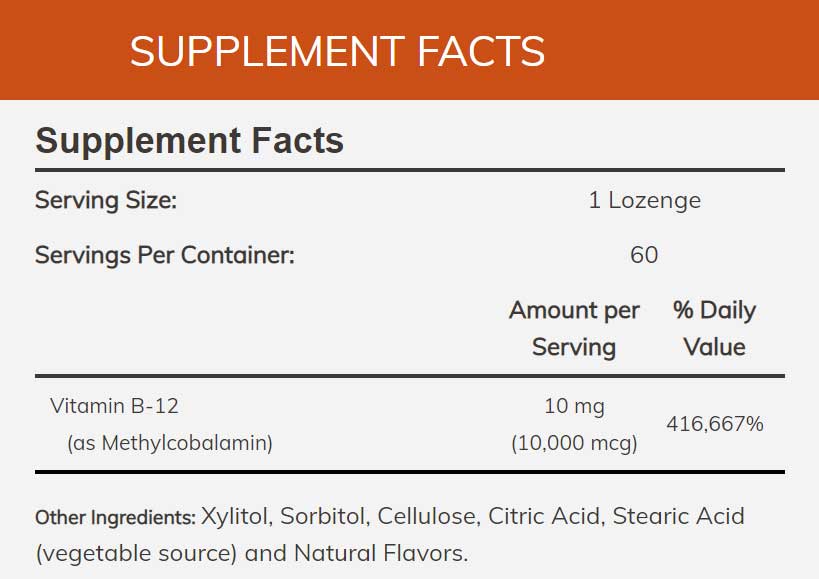 NOW Extra Strength Methyl B-12 10,000 mcg Ingredients