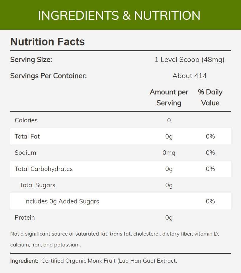 NOW Monk Fruit Extract Powder Organic Ingredients