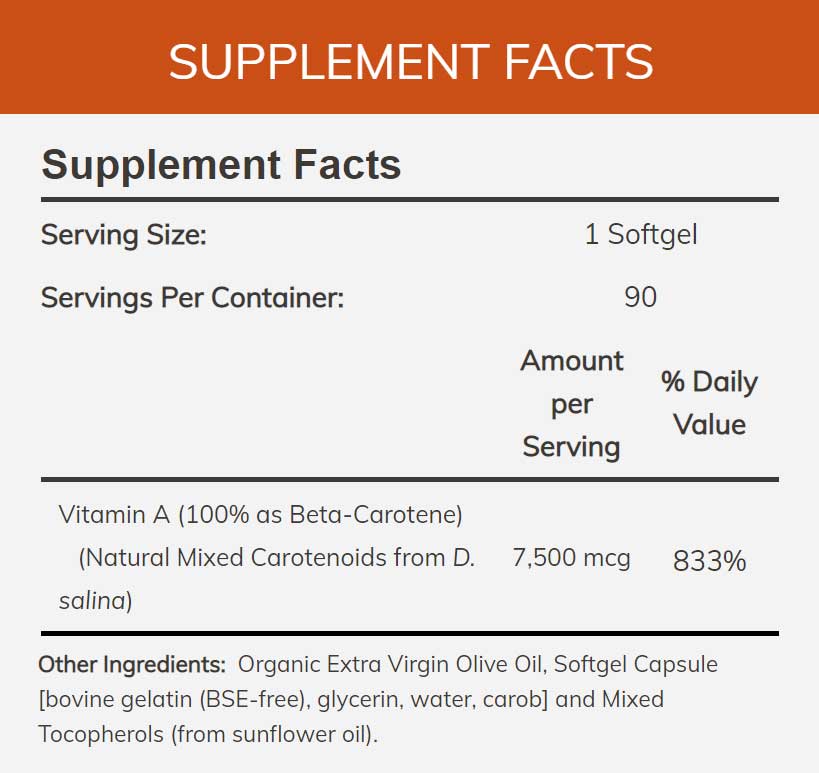 NOW Natural Beta Carotene 25,000 IU Ingredients