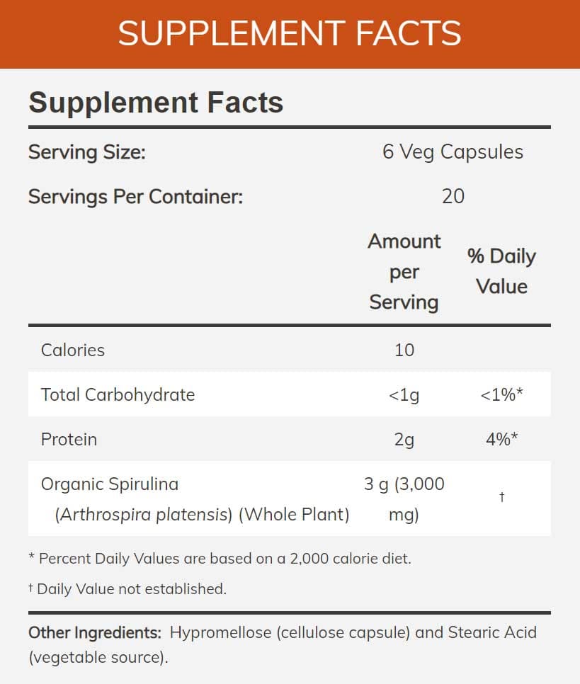 NOW Natural Spirulina 500 mg Ingredients