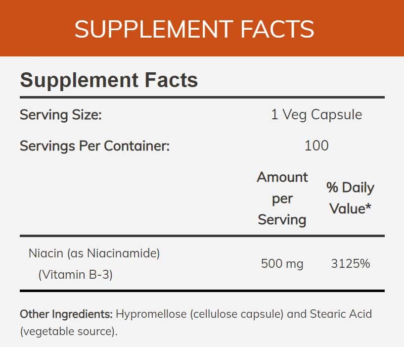 NOW Niacinamide 500 mg Ingredients
