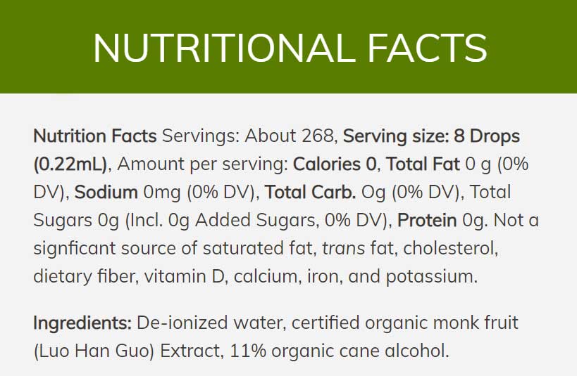 NOW Organic Liquid Monk Fruit Ingredients