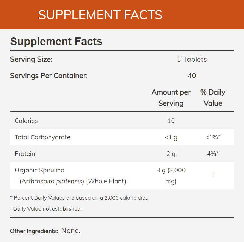 NOW Organic Spirulina Ingredients