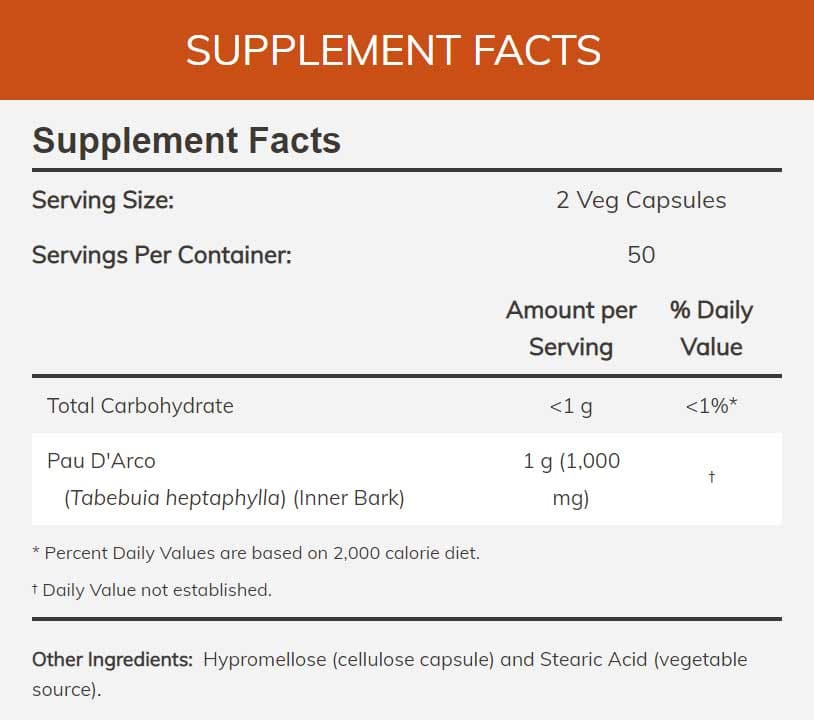 NOW Pau D'Arco 500 mg Ingredients