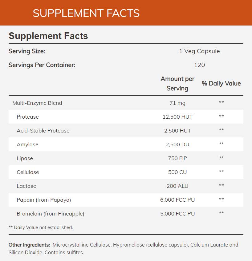 NOW Plant Enzymes Ingredients
