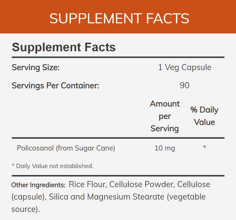 NOW Policosanol 10 mg Ingredients