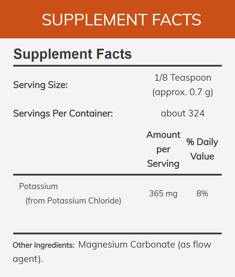 NOW Potassium Chloride Powder Ingredients