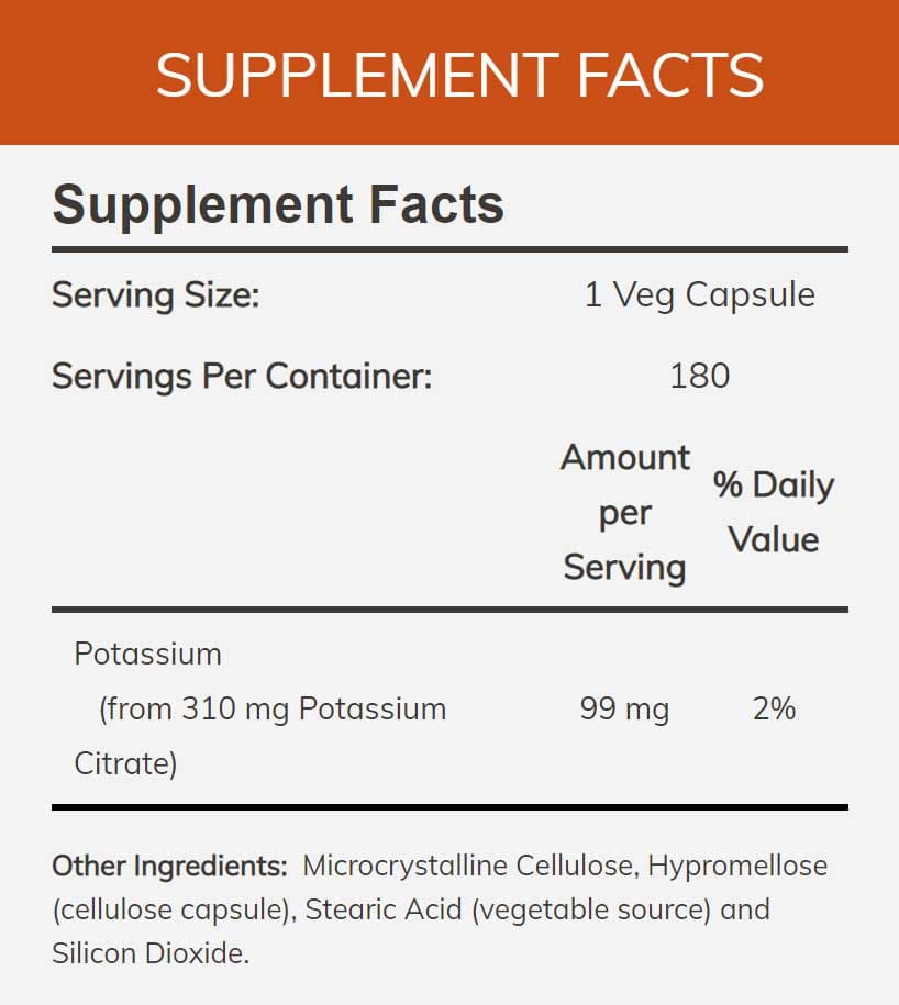 NOW Potassium Citrate 99 mg Ingredients