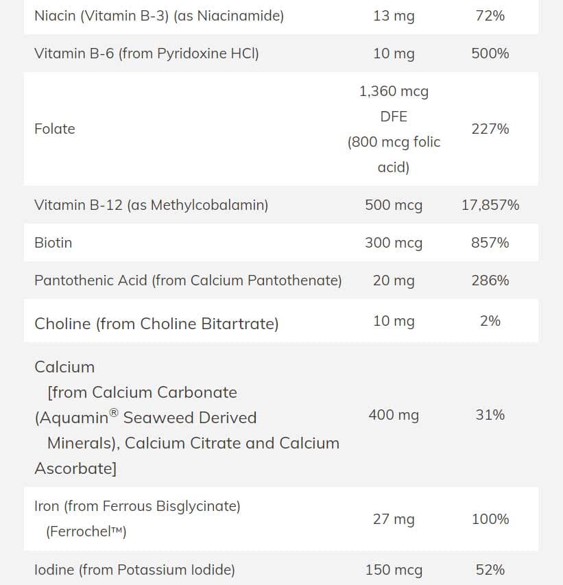 NOW Prenatal Gels + DHA Ingredients