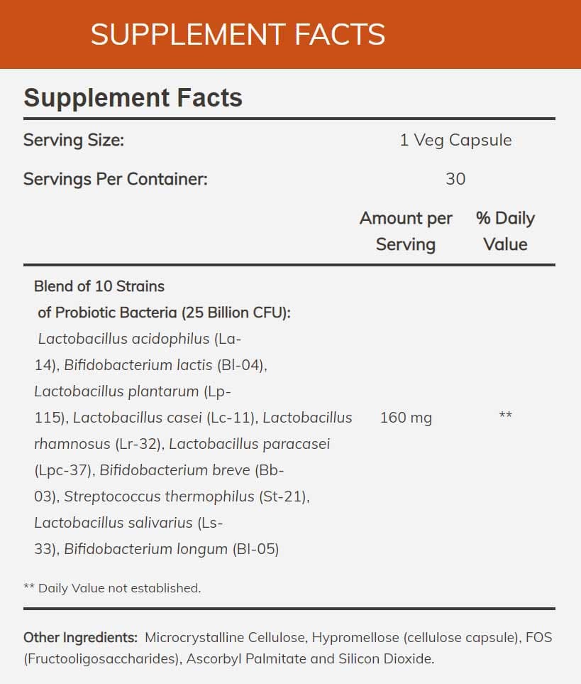 NOW Probiotic-10 25 Billion Ingredients