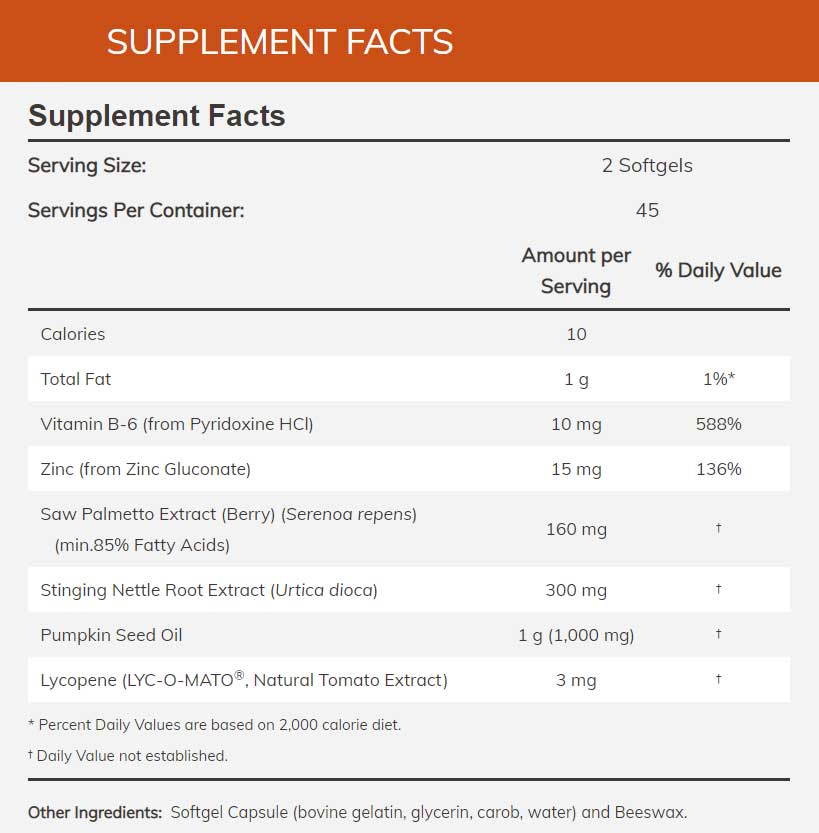 NOW Prostate Support Ingredients