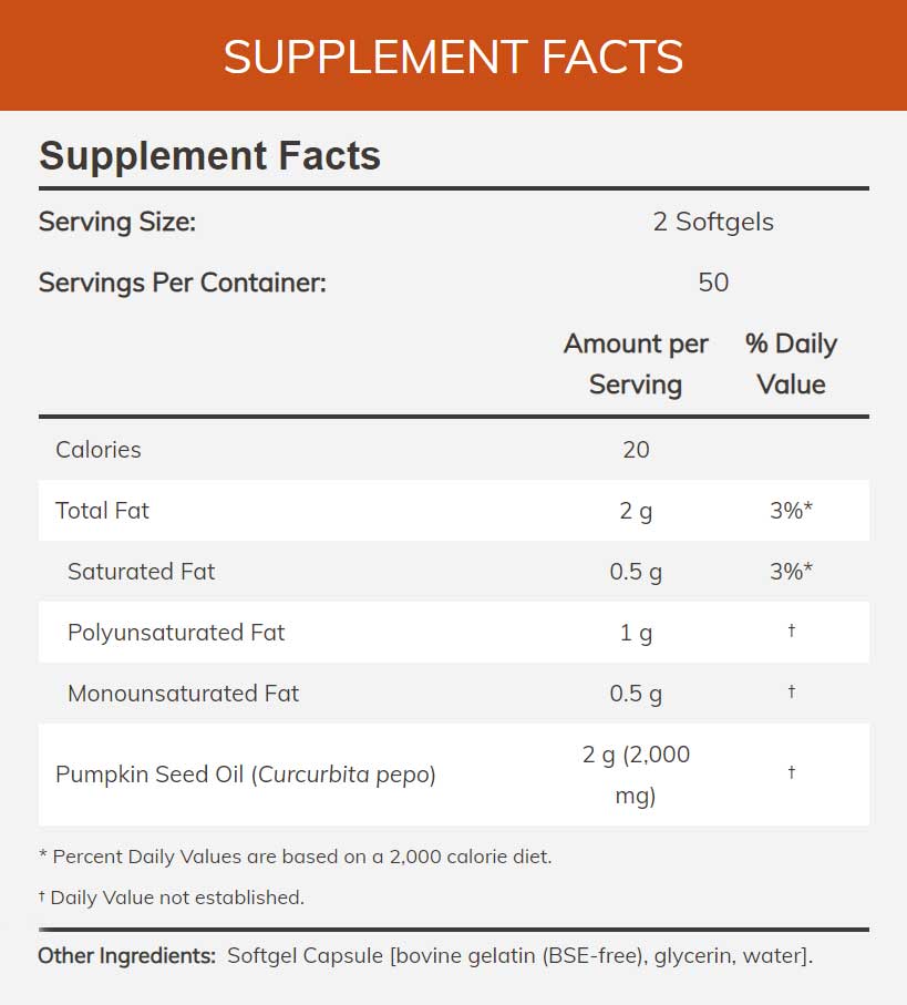 NOW Pumpkin Seed Oil 1000 mg Ingredients