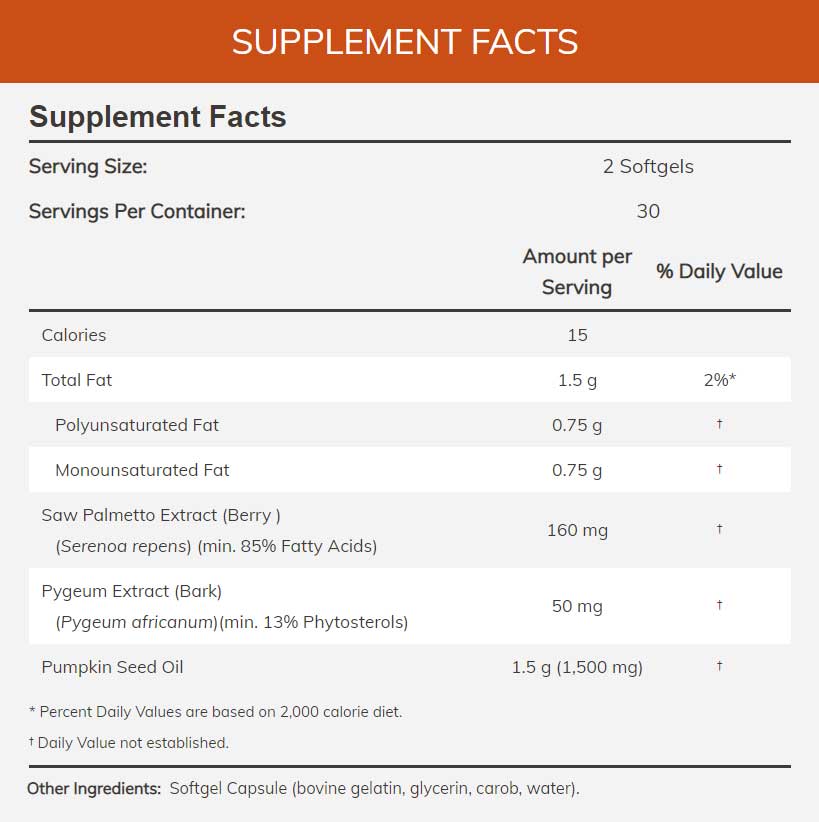 NOW Pygeum & Saw Palmetto Ingredients