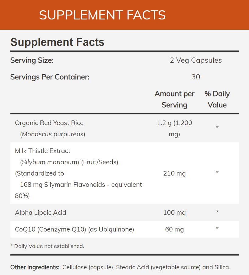 NOW Red Yeast Rice with CoQ10 Ingredients