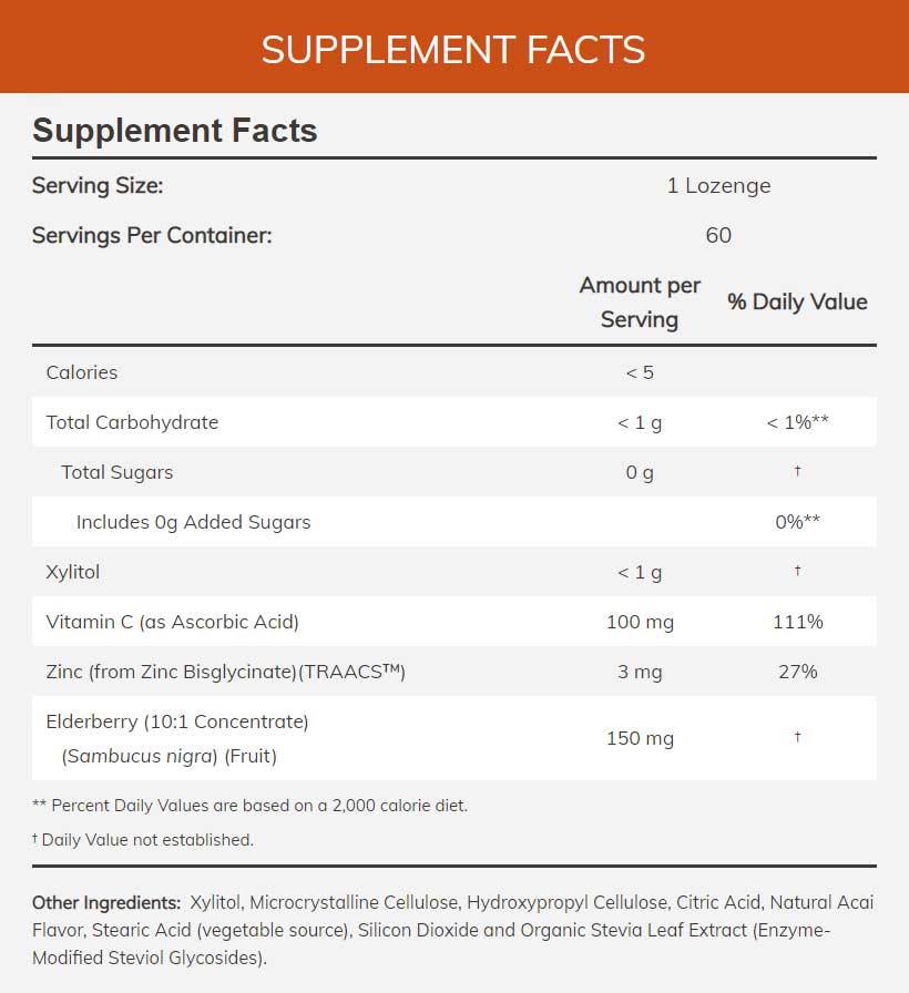NOW Sambucus Zinc-C Ingredients