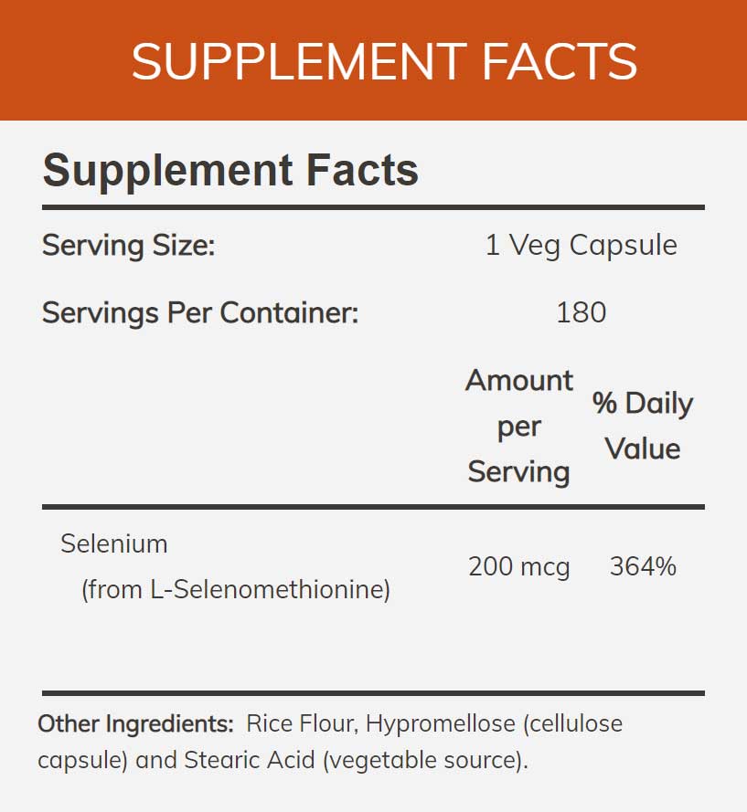 NOW Selenium 200 mcg (Yeast Free) Ingredients