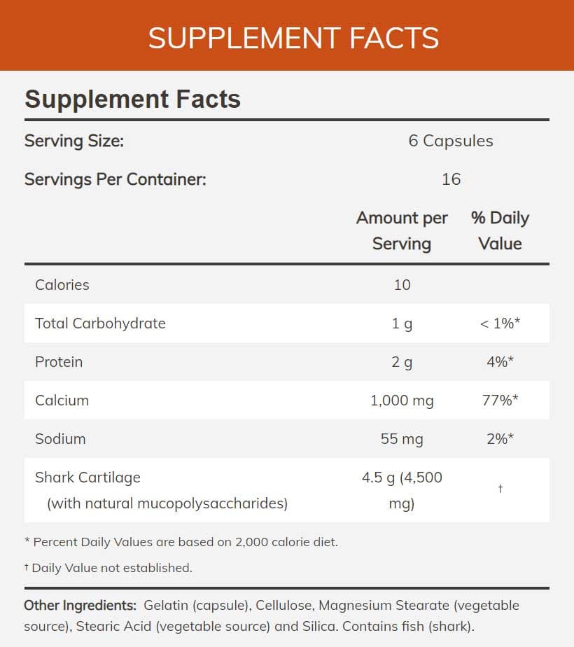 NOW Shark Cartilage 750 mg Ingredients