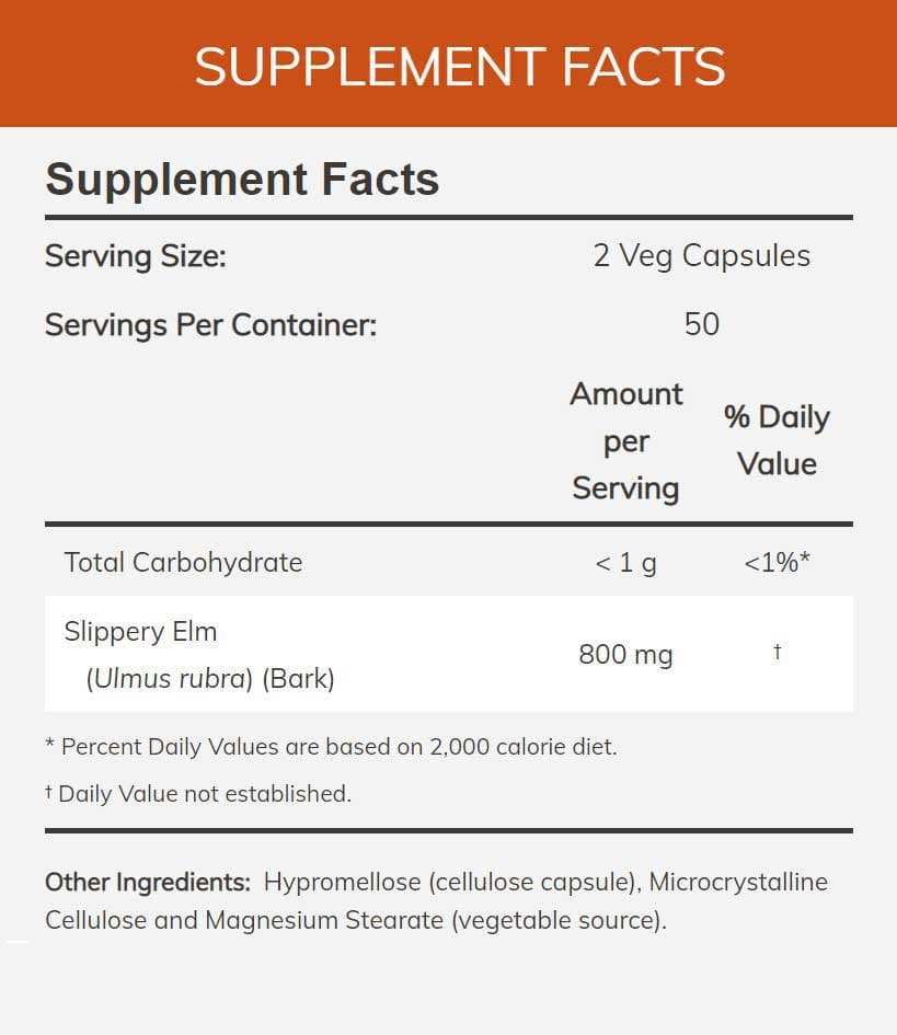 NOW Slippery Elm 400 mg Ingredients