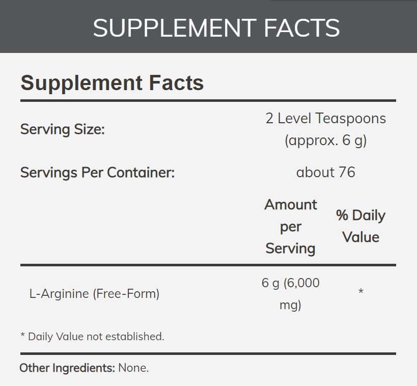 NOW Sports L-Arginine Powder Ingredients
