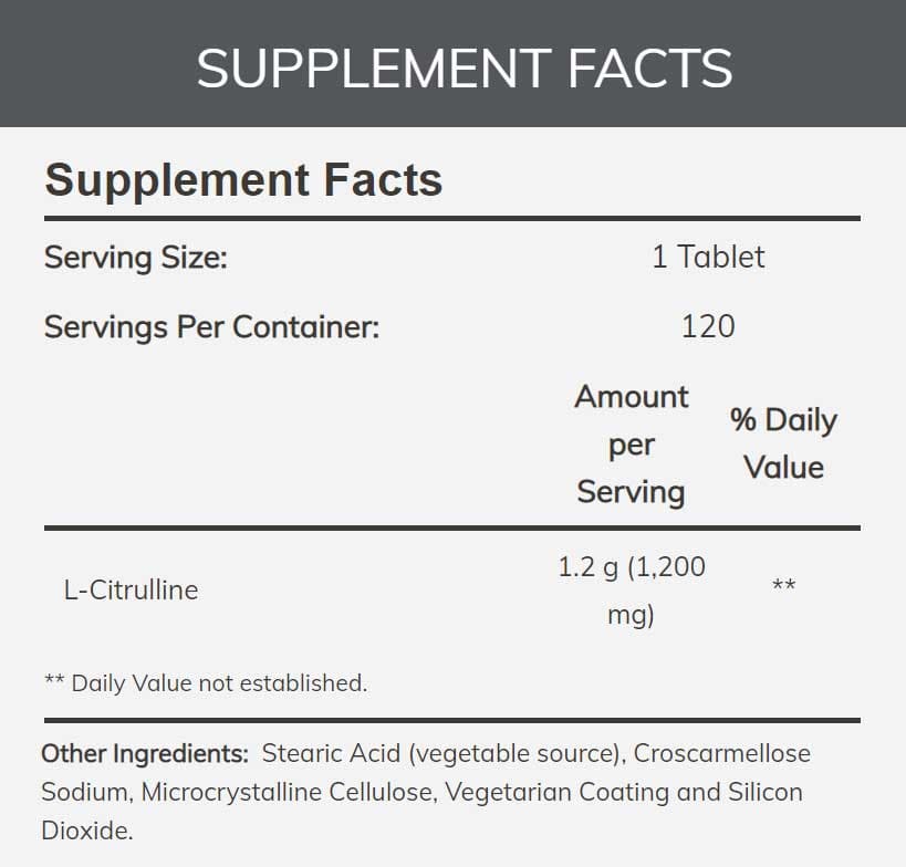 NOW Sports L-Citrulline Extra Strength 1200 mg Ingredients