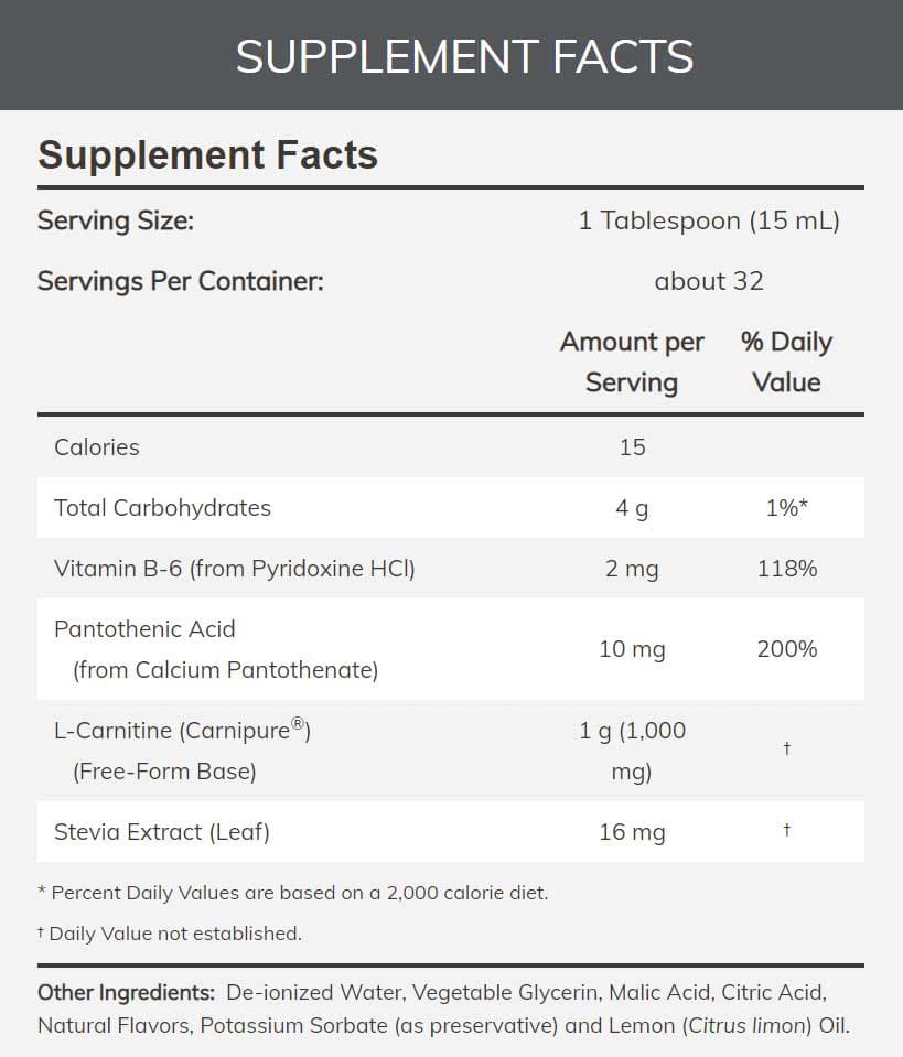 NOW Sports Liquid L-Carnitine 1000 mg Ingredients