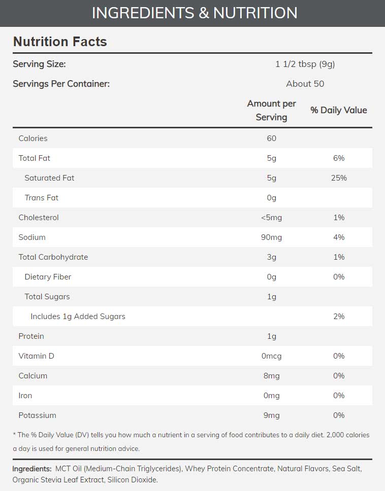 NOW Sports MCT Powder With Whey Protein Ingredients